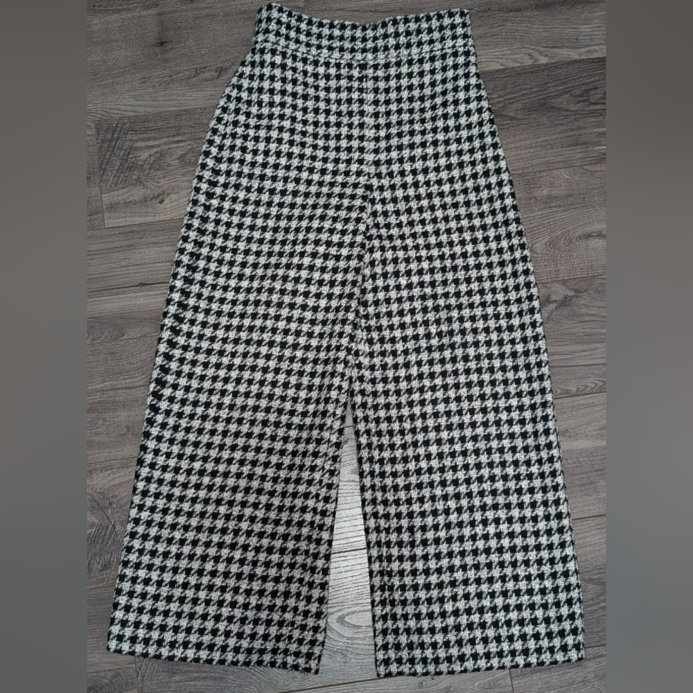 Zara XS Houndstooth Wide-Leg Cullottes